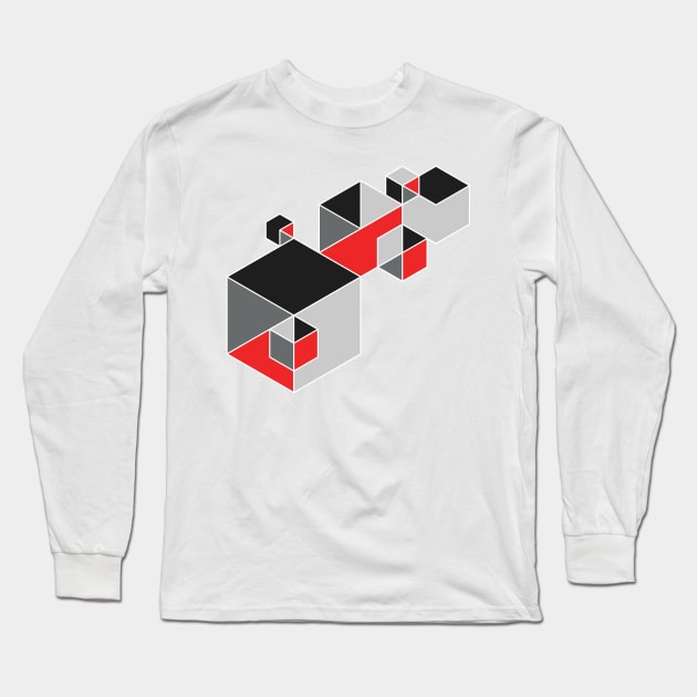 Red/Black/Grey Tangentoid Long Sleeve T-Shirt by Kudden